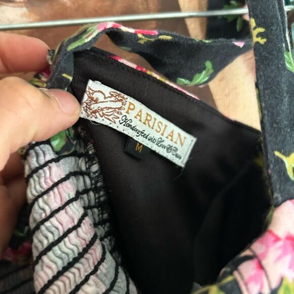 Parisian Black and Pink Floral Tank Top Cropped M - Picture 6 of 10